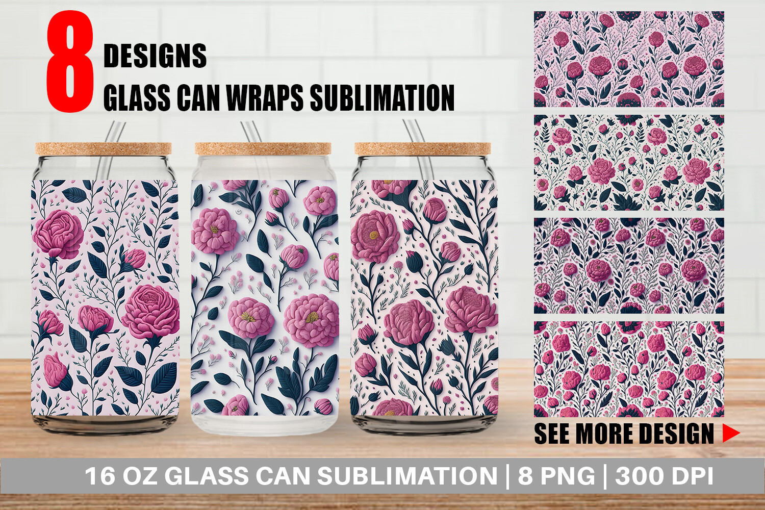 Glass Can 3D Vintage Wildflower Graphic by Artnoy · Creative Fabrica