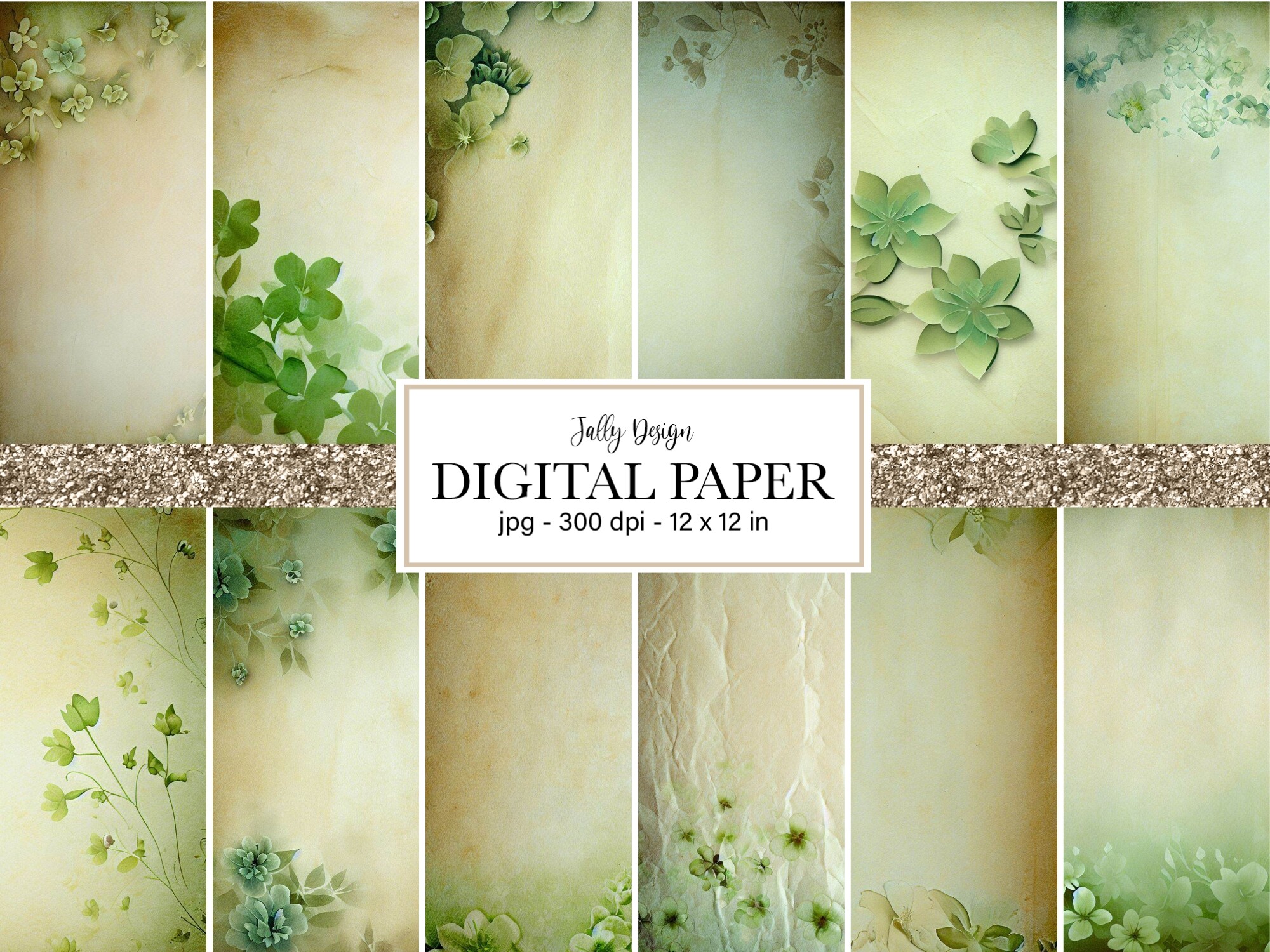 Green Flowers Digital Paper Graphic by jallydesign · Creative Fabrica