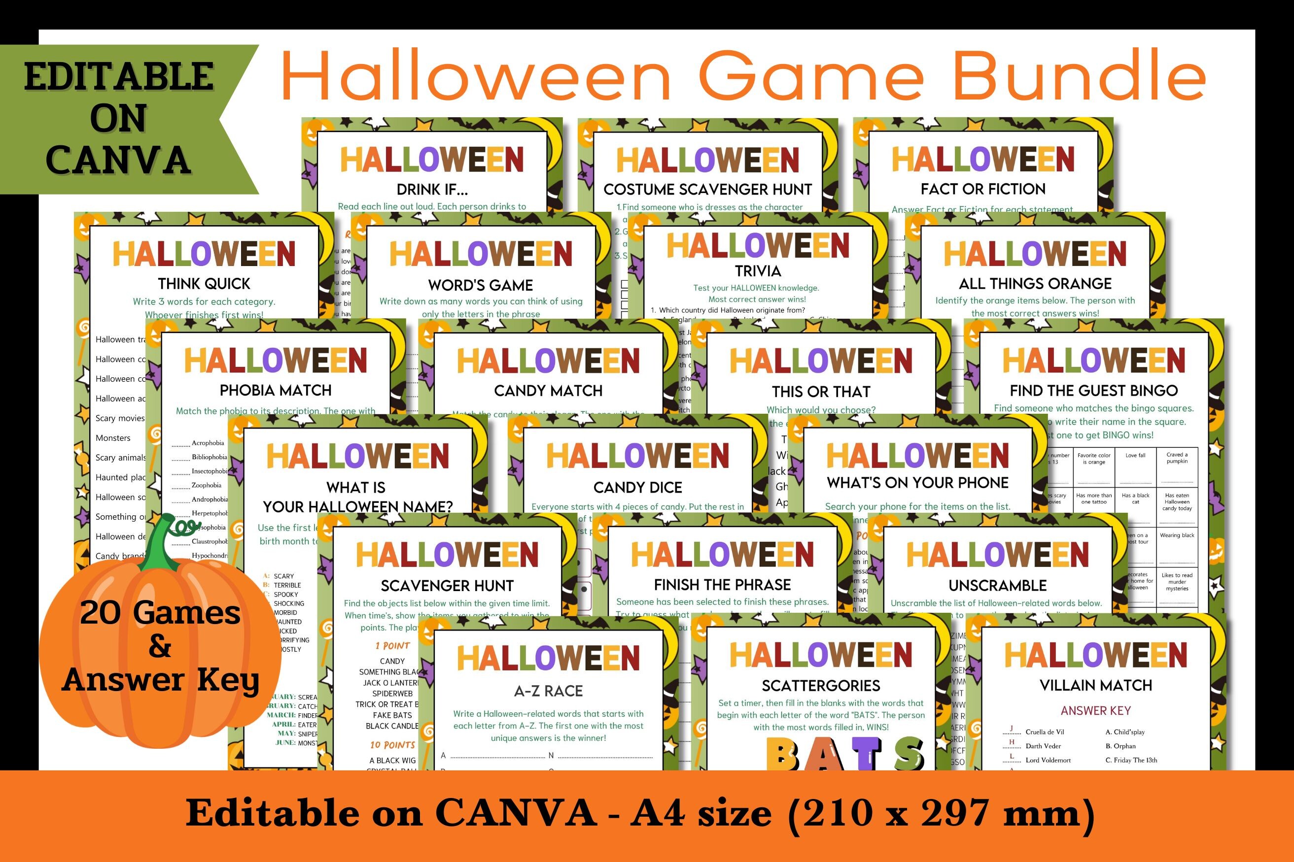 Halloween Party Game Bundle - Editable