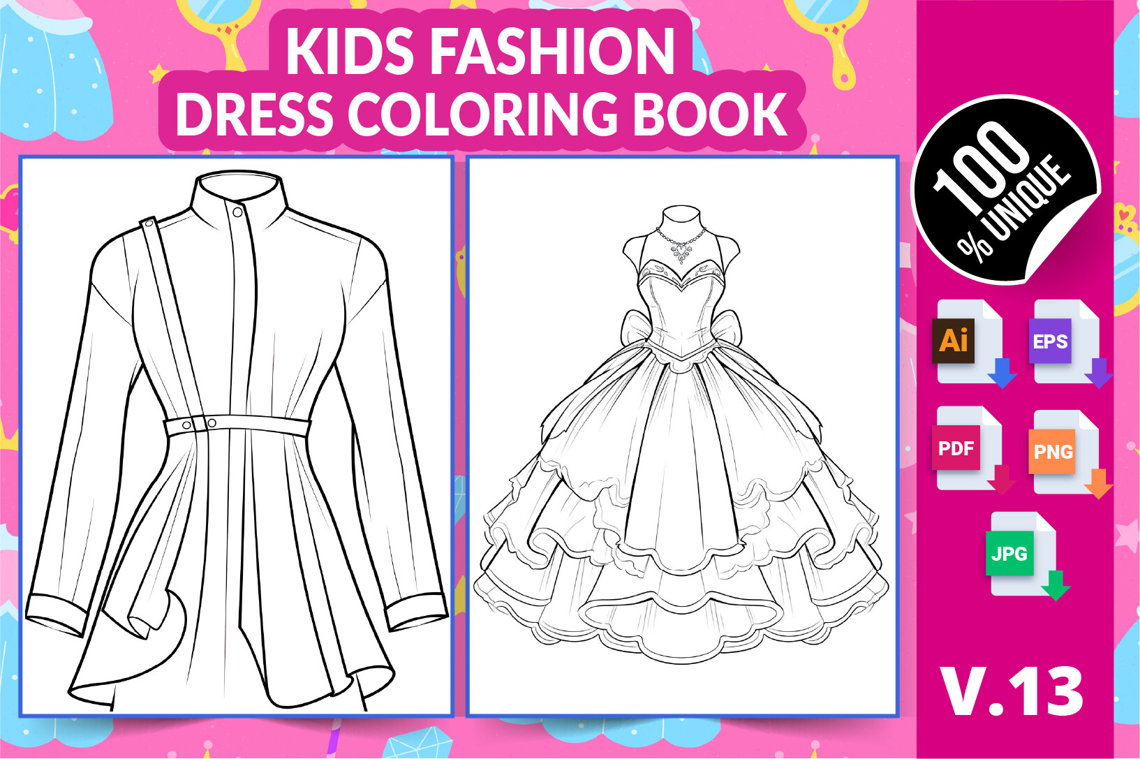 printable fashion dress coloring pages Best Selling 100 Dresses Fashion Coloring Pages for Kids and Adults Printable Digital Instant Download PDF Best Selling Item Popular Item