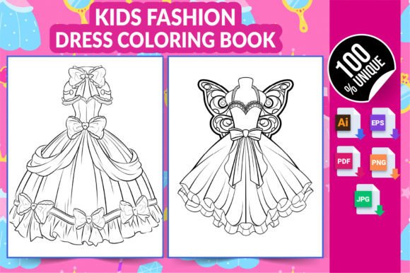 fashion dress coloring pages Coloring page of a princess dress for kids fashion illustration colouring book