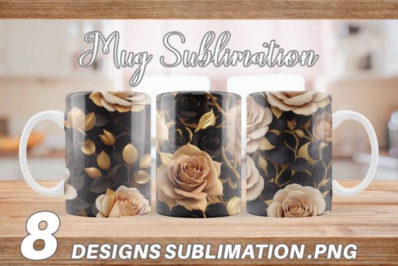 Mug 3D Gold Roses Pattern Graphic by Artnoy · Creative Fabrica