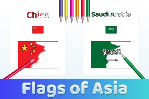 Printable Asia Flags Coloring Pages PDF Graphic by medelwardi ...