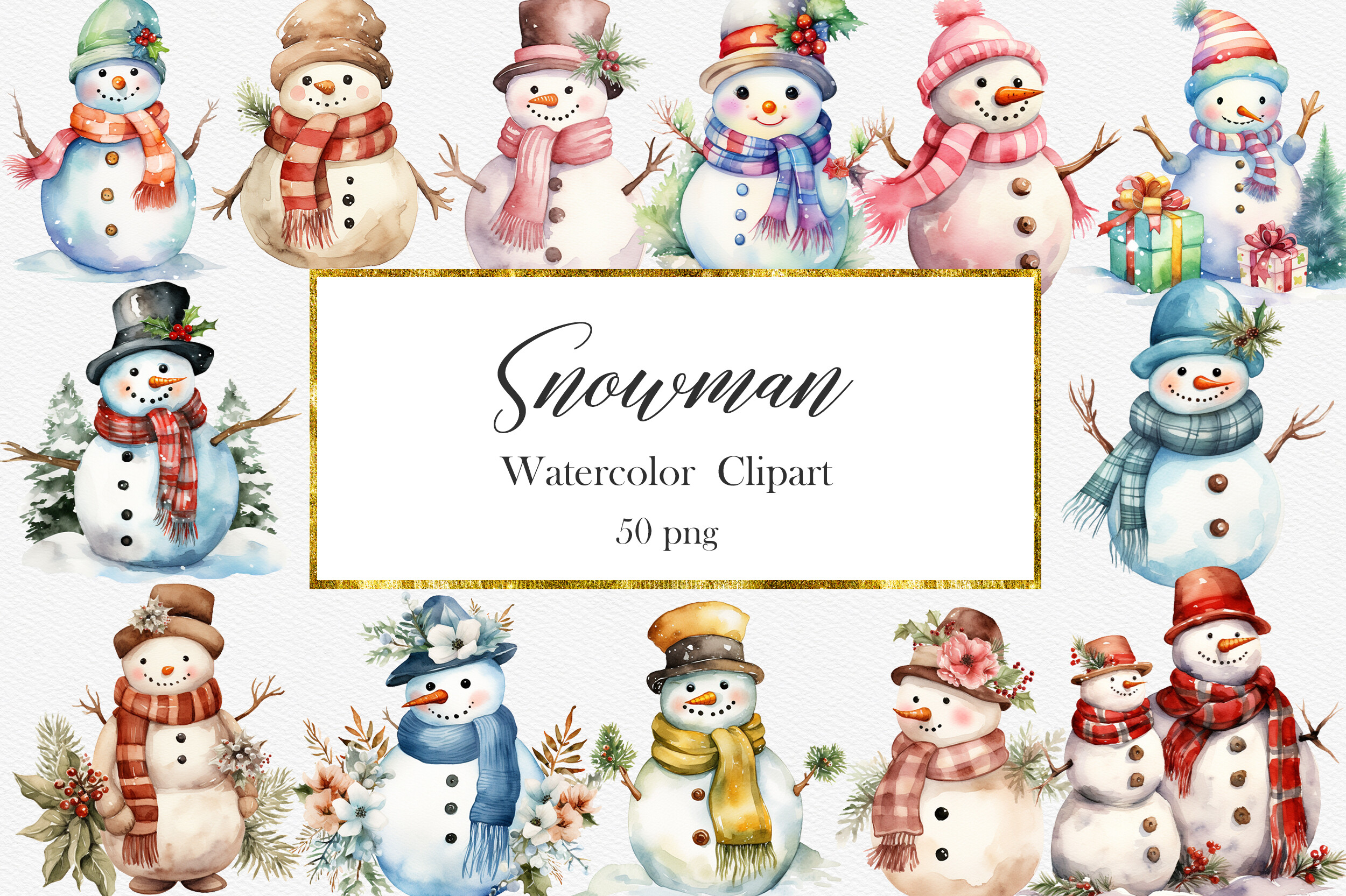 Snowman Watercolor Clipart Graphic by PinkPearly · Creative Fabrica