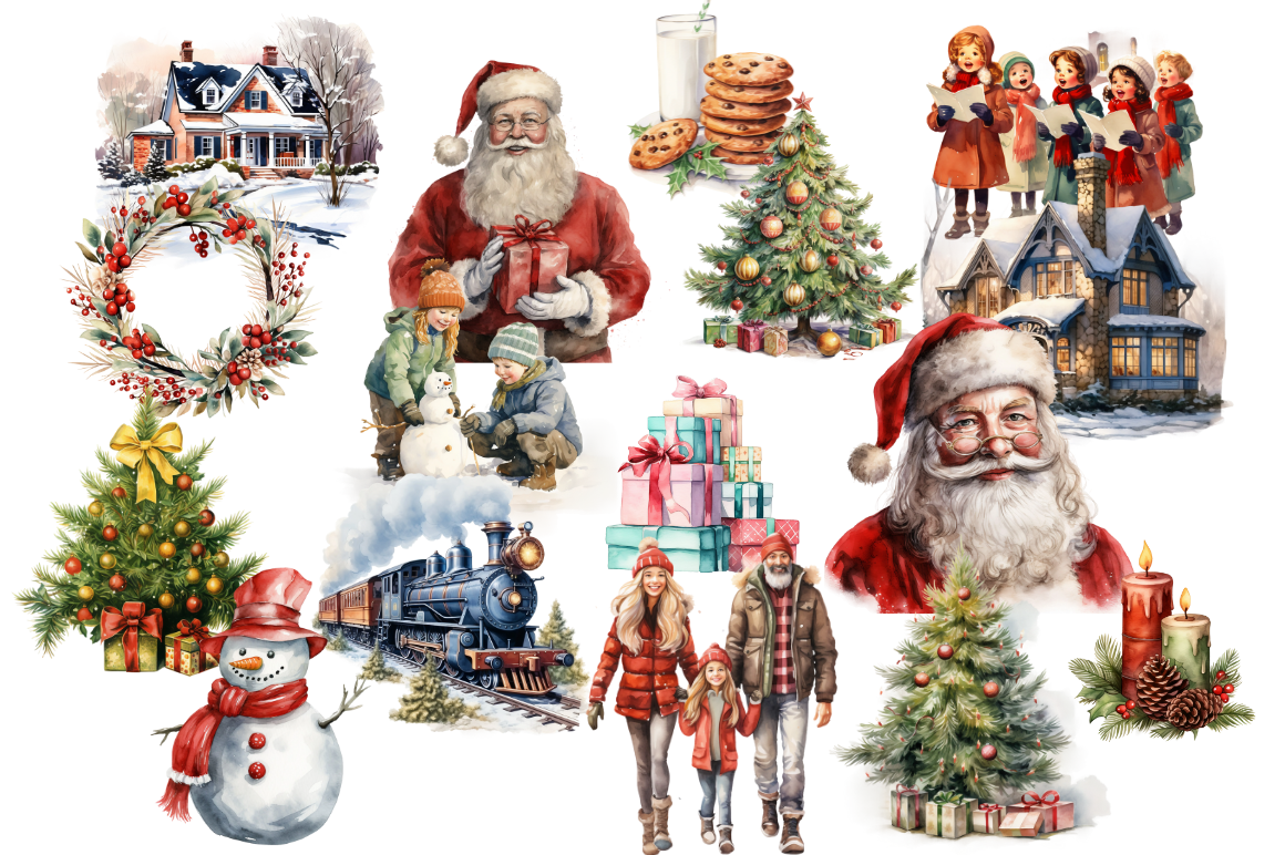 Watercolor Vintage Christmas MEGA Bundle - photo 4