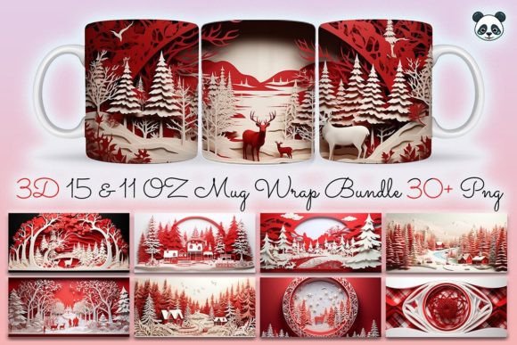 3d Christmas Mug Wrap Sublimation Bundle Bundles