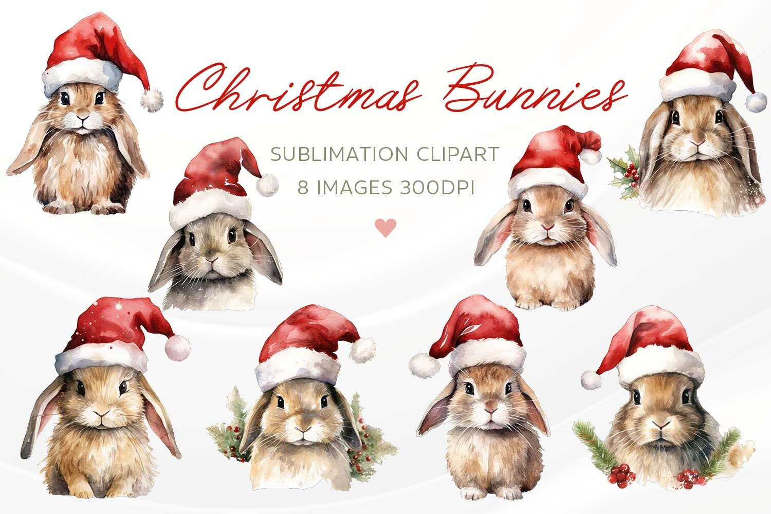 Christmas Bunnies Clipart Bundle - 8 PNG Graphic by juiceboxy ...