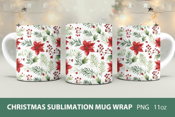 Christmas Mug Wrap, Poinsettia and Holly