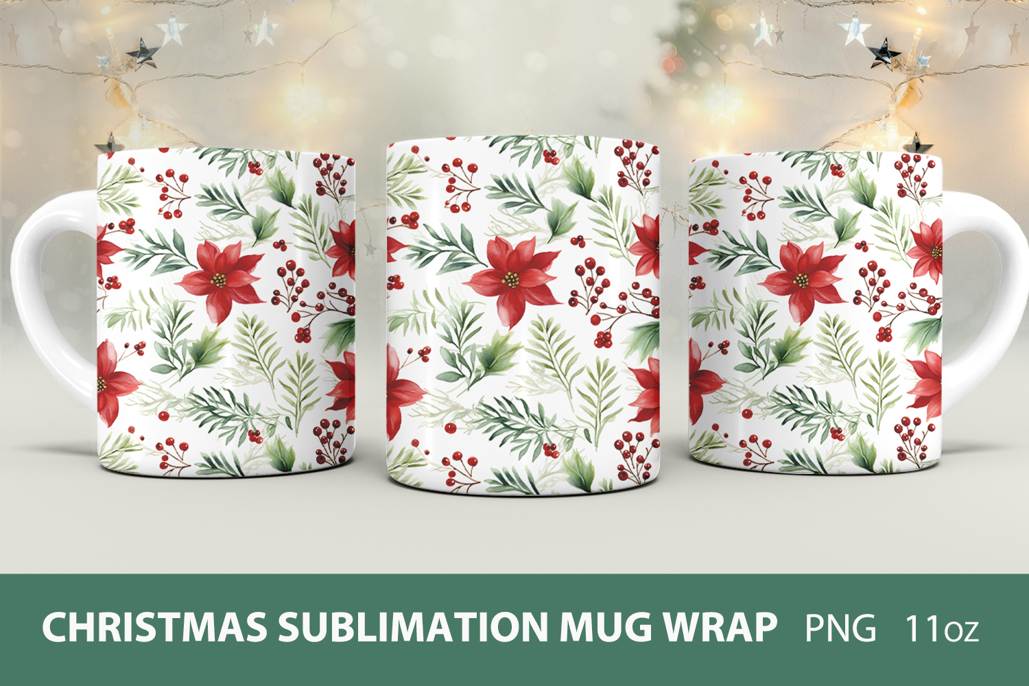 Christmas Mug Wrap, Poinsettia and Holly