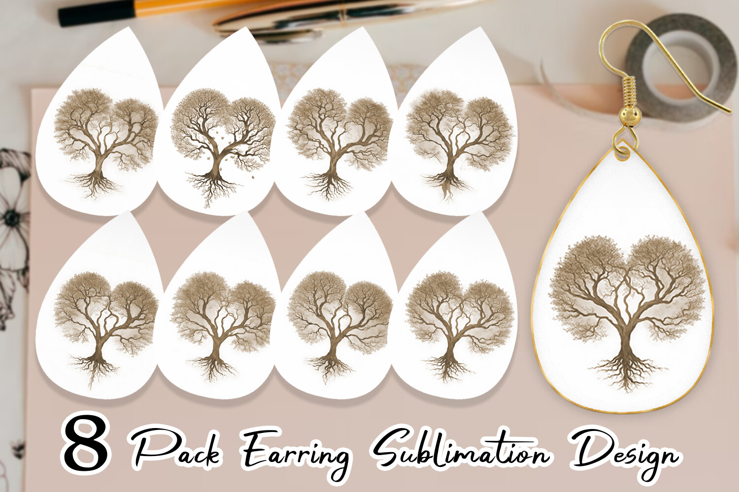 Earring Heart Shape Tree Graphic by Artnoy · Creative Fabrica