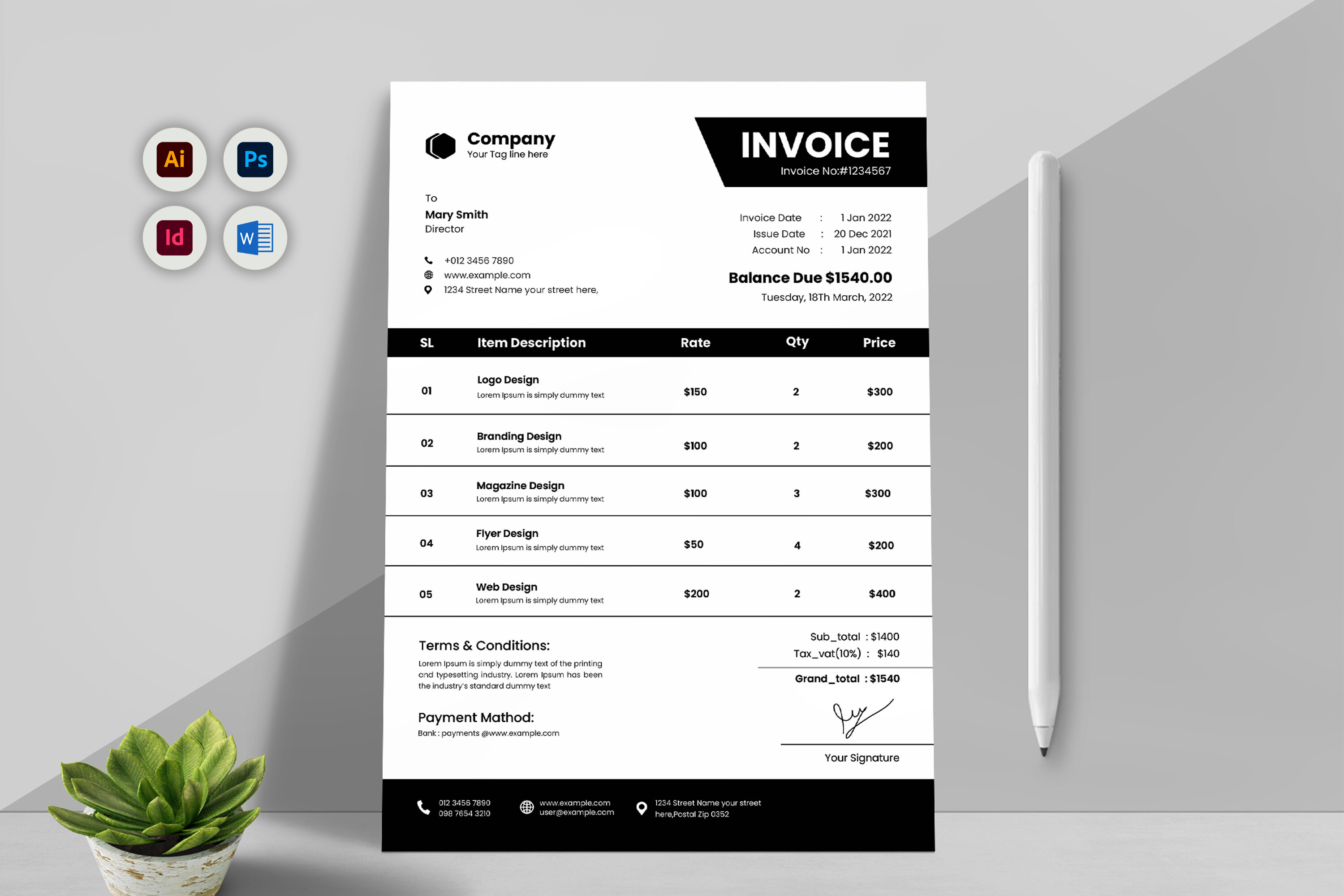 Invoice Template Design Graphic by MightyDesign · Creative Fabrica