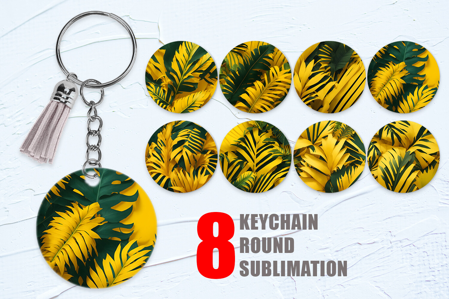 Keychain Yellow Palm Leaves Graphic by Artnoy · Creative Fabrica