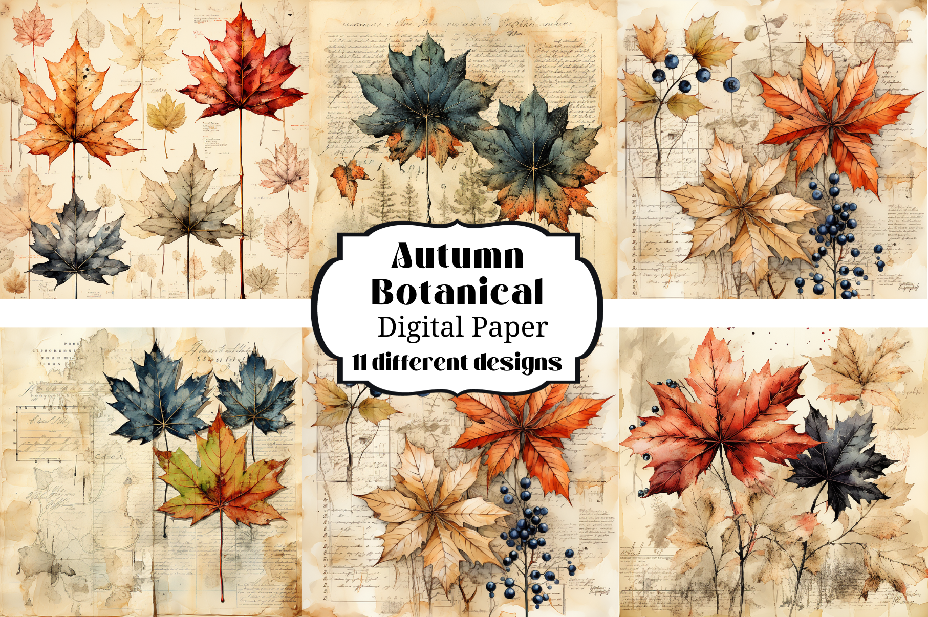 Vintage Autumn Leaves Digital Paper Graphic by Laura Beth Love ...