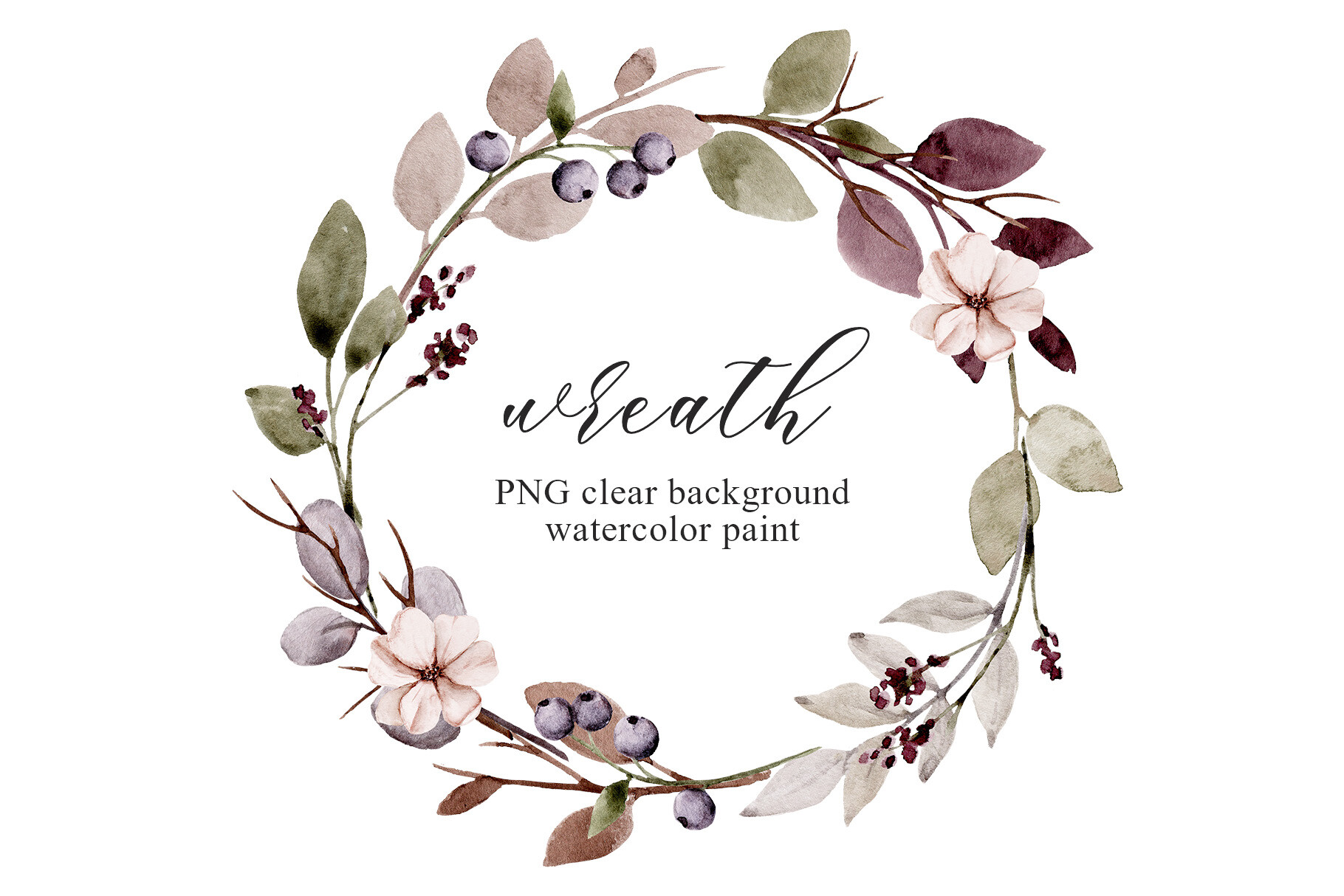 Watercolor Leaves Wreath, Floral Clipart