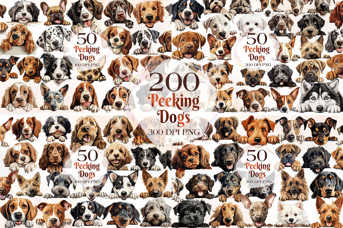 200 Breeds of Peeking Dogs Clipart