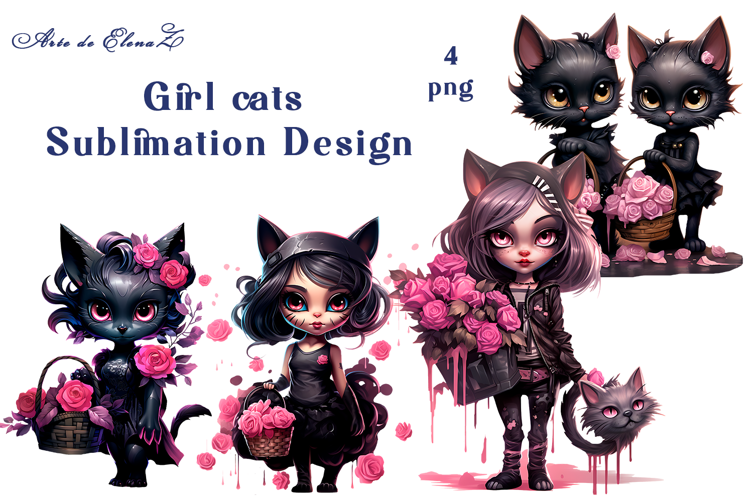 Halloween Cat Girls Sublimation Design Graphic by ElenaZlataArt ...