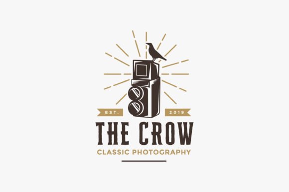 Old Camera and Crow Raven Bird Logo