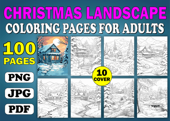 100 Christmas Landscape Coloring Pages