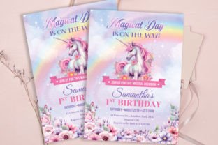 Pink Unicorn Party Invitation Template Graphic by Blush Roses ...