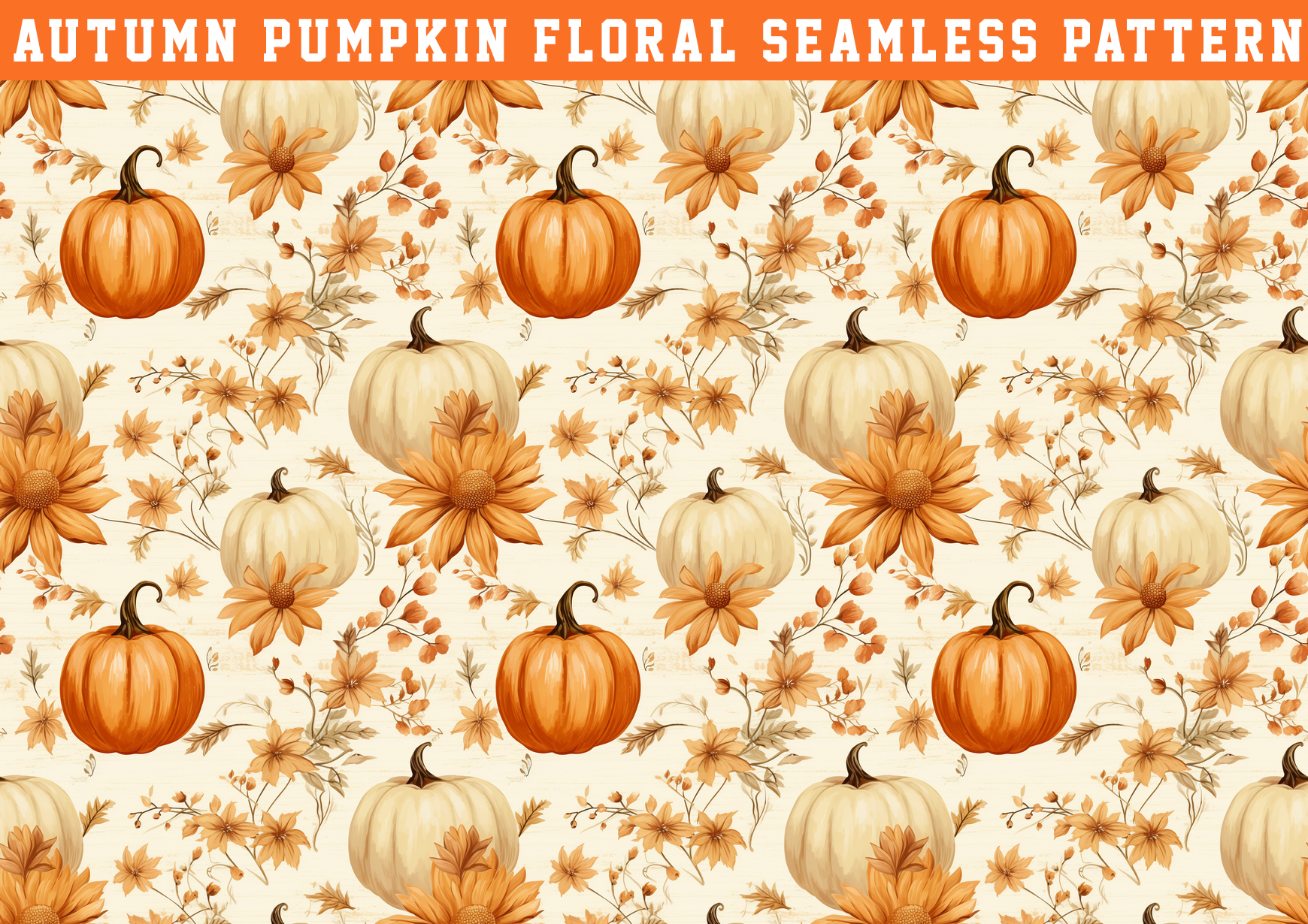 Vintage Pumpkin Floral Seamless Graphic by seasonal · Creative Fabrica