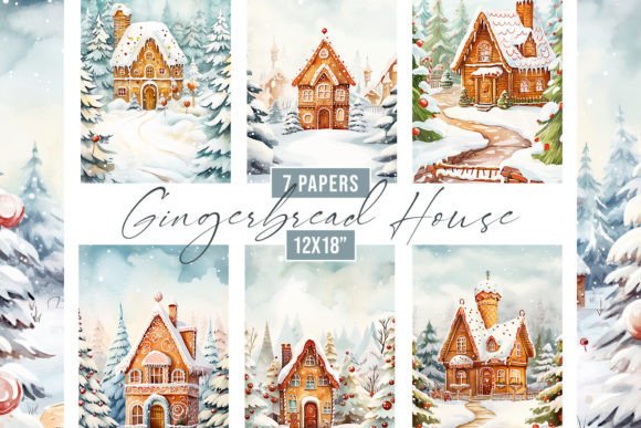 Watercolor Gingerbread House Backgrounds Graphics