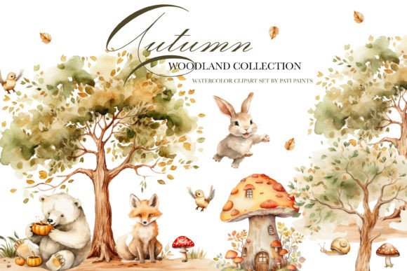 Autumn Woodland Animals Clipart Set Graphic Illustrations By patipaintsco