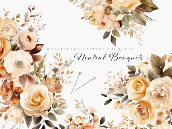 Watercolor Floral Bouquets Clipart Bundl