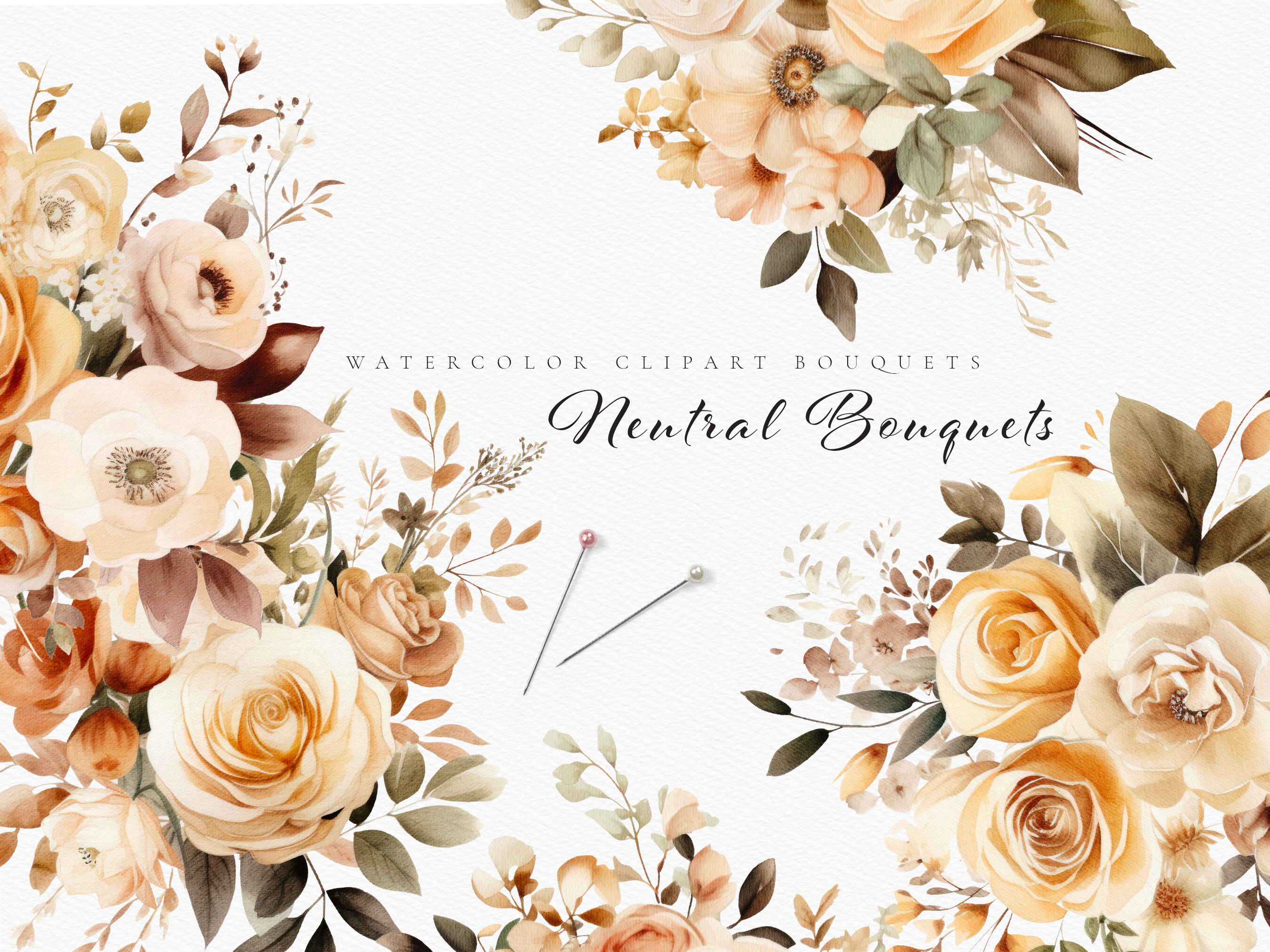 Watercolor Floral Bouquets Clipart Bundl