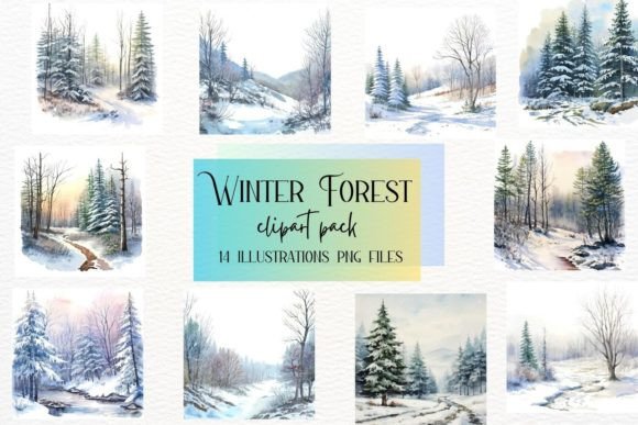Watercolor Winter Forest Collection Graphic Illustrations By Aneta Design 