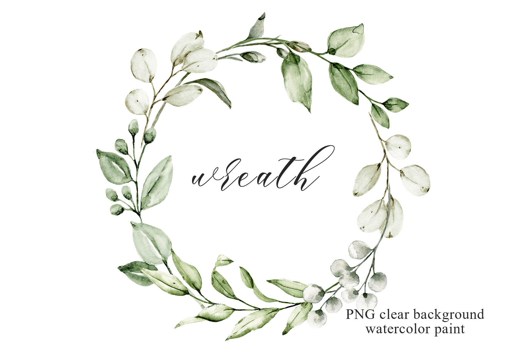 Watercolor Leaves Wreath, Floral Frame.