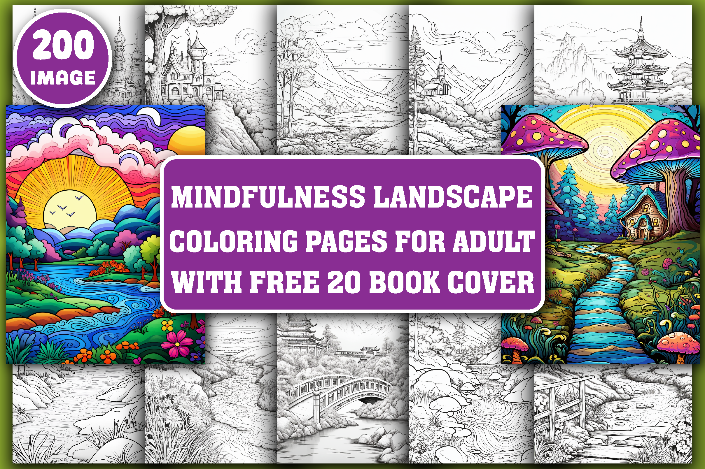 200 Mindfulness Landscape Coloring Pages Graphic by Printable Crafts ...