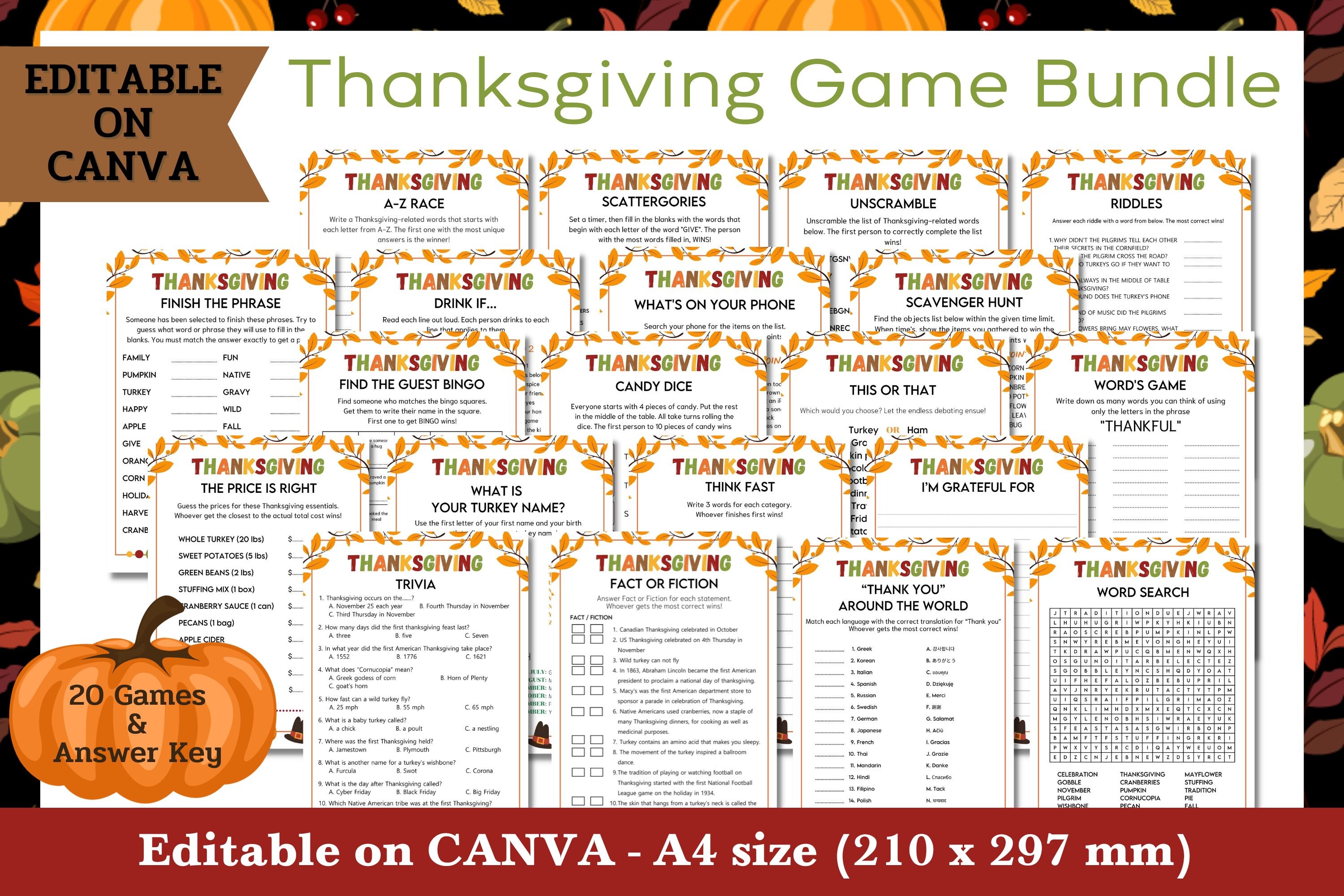 Thanksgiving Game Bundle - Editable