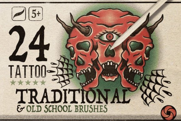 24 Traditional Tattoo Brushes Graphic Brushes By EasyProcreate