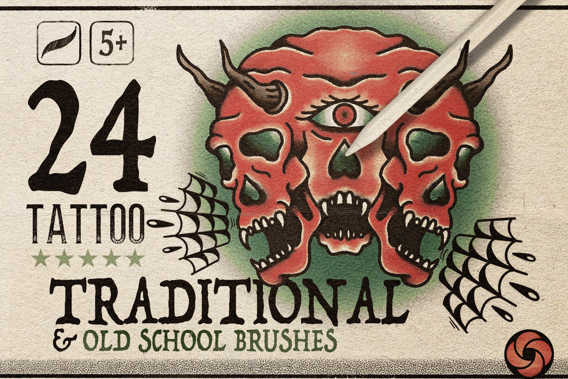 24 Traditional Tattoo Brushes Procreate old school realistic ink liner shading