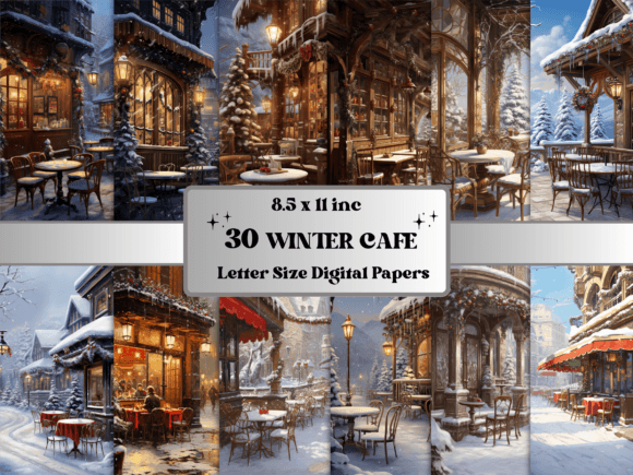 Cozy Winter Cafe Scenes Digital Paper
