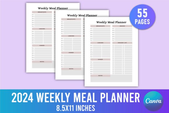 Editable 2024 Weekly Meal Planner Canva