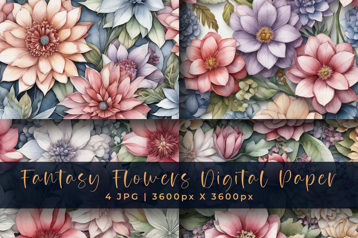 Fantasy Flowers Digital Paper Textures Graphic by srempire · Creative ...