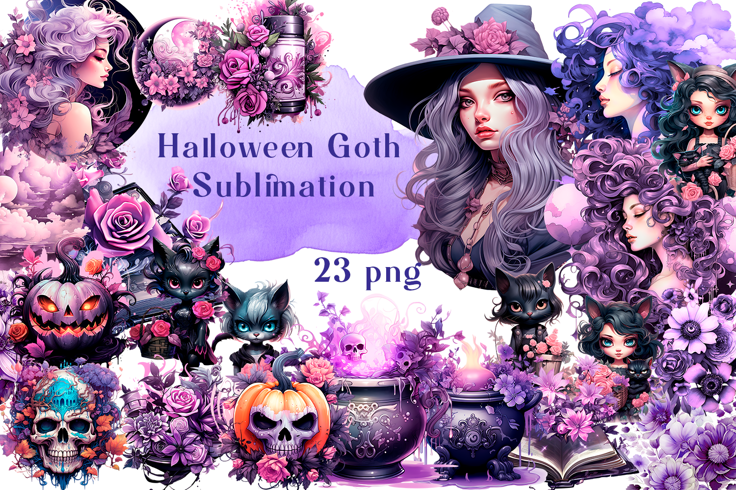 Purple Magic Halloween Witch Clipart Graphic by ElenaZlataArt ...