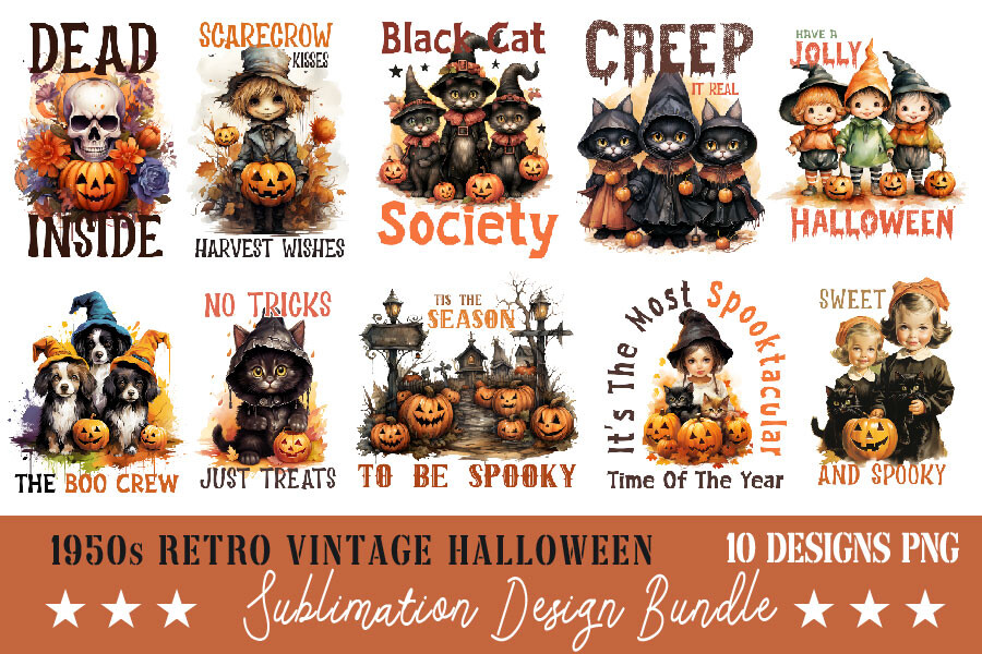 Vintage Halloween Sublimation Bundle PNG Graphic by Trendy T shirt ...