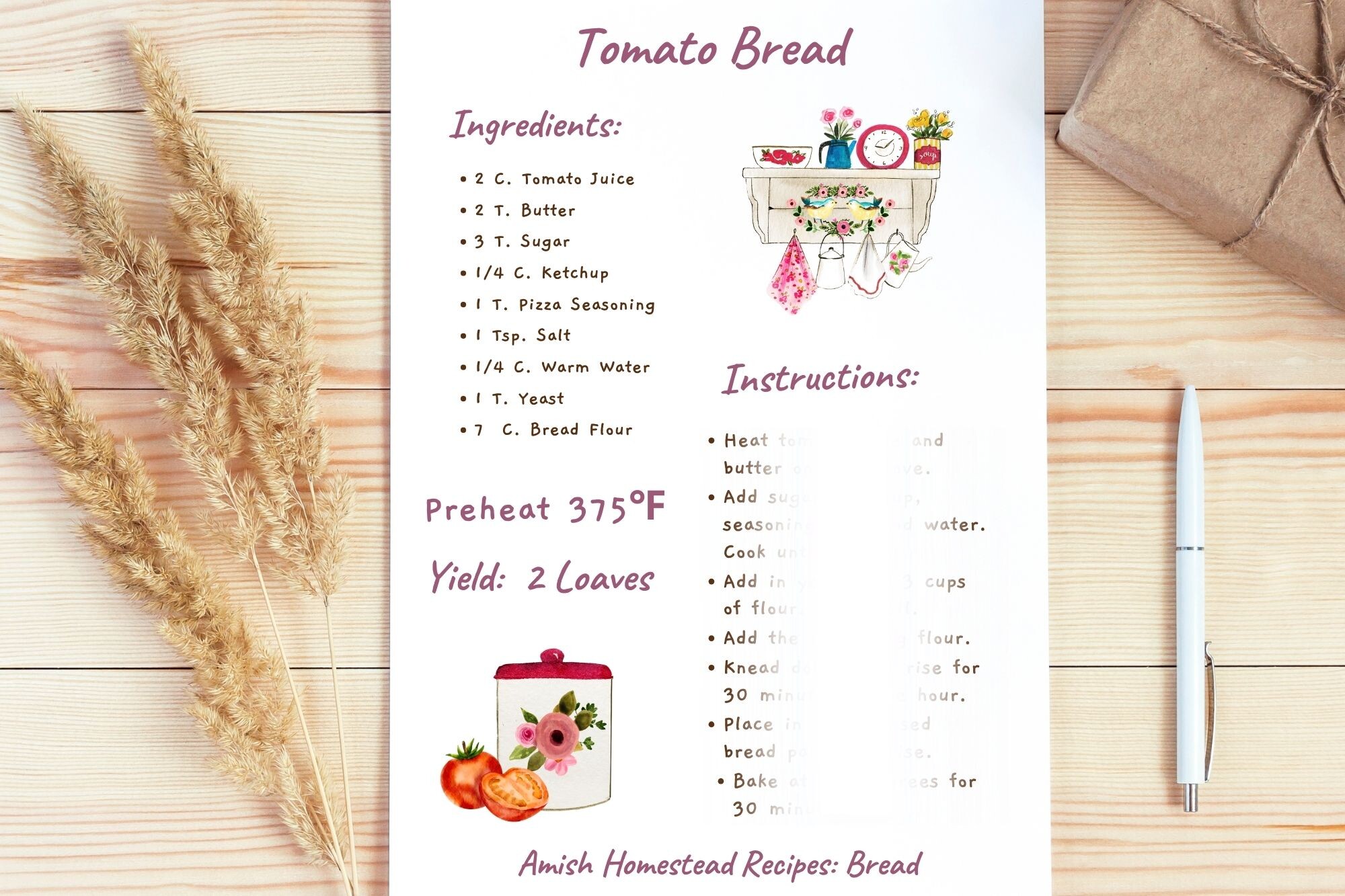 Amish Tomato Bread Printable Recipe