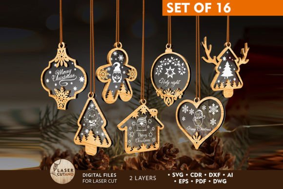CHRISTMAS ORNAMENTS Set Multilayer Decor laser cut file