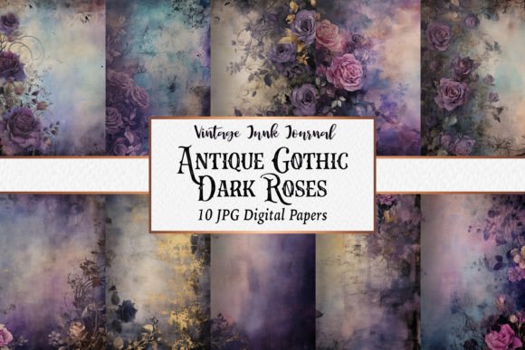 Vintage Dark Gothic Roses Digital Papers