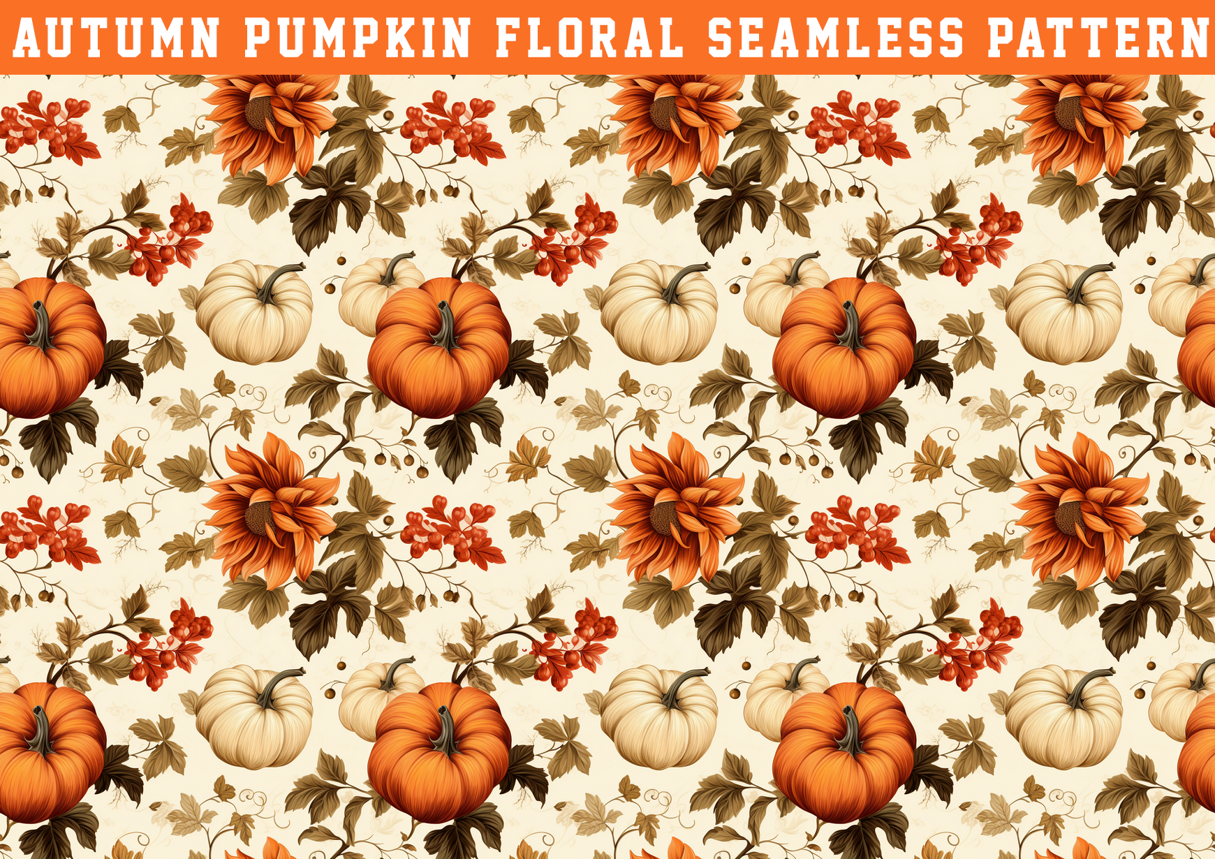 Vintage Pumpkin Floral Seamless Graphic by seasonal · Creative Fabrica