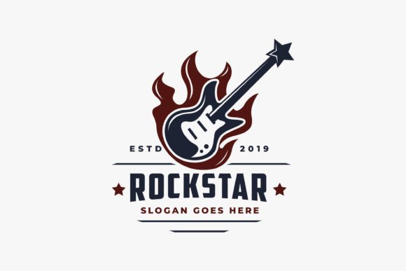 Vintage Rockstar Guitar on Fire Logo