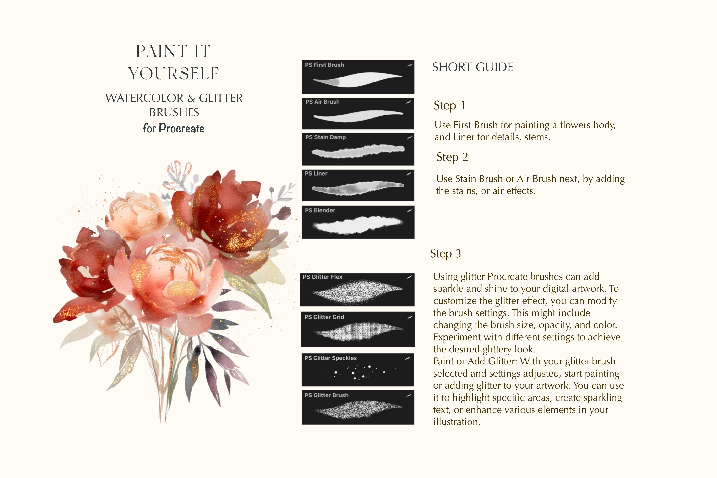 Watercolor & Glitter Procreate Brushes - photo 5