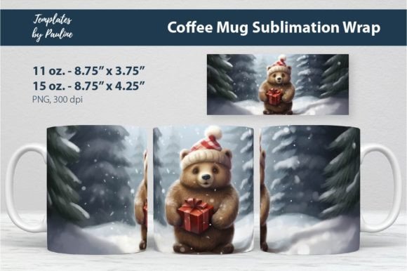 Cute Christmas Bear Coffee Mug Wrap Graphics
