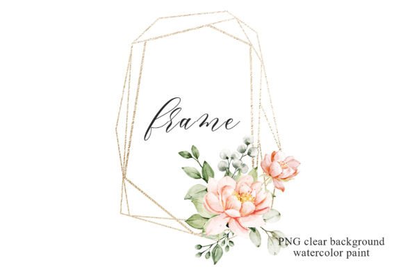 Gold Frame with Flowers, Floral Clipart.
