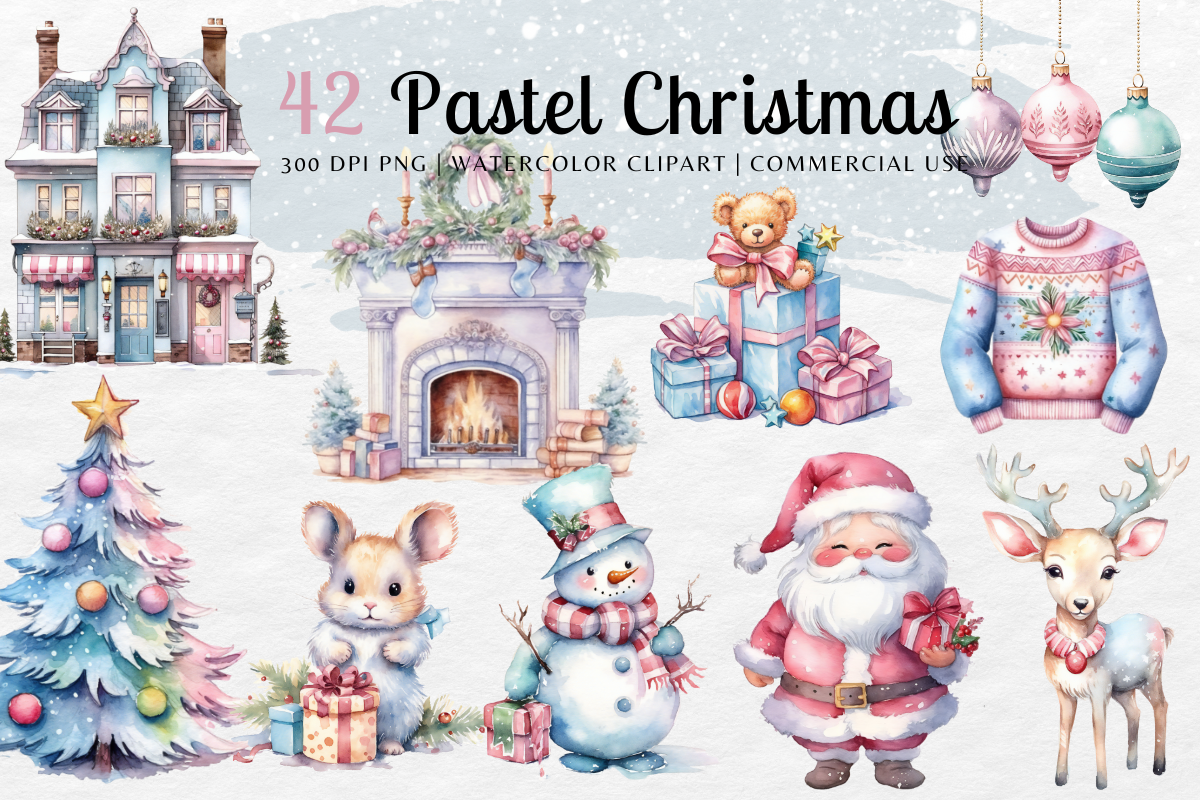 Pastel Christmas Watercolor Clipart Graphic by Y watercolor Studio ...