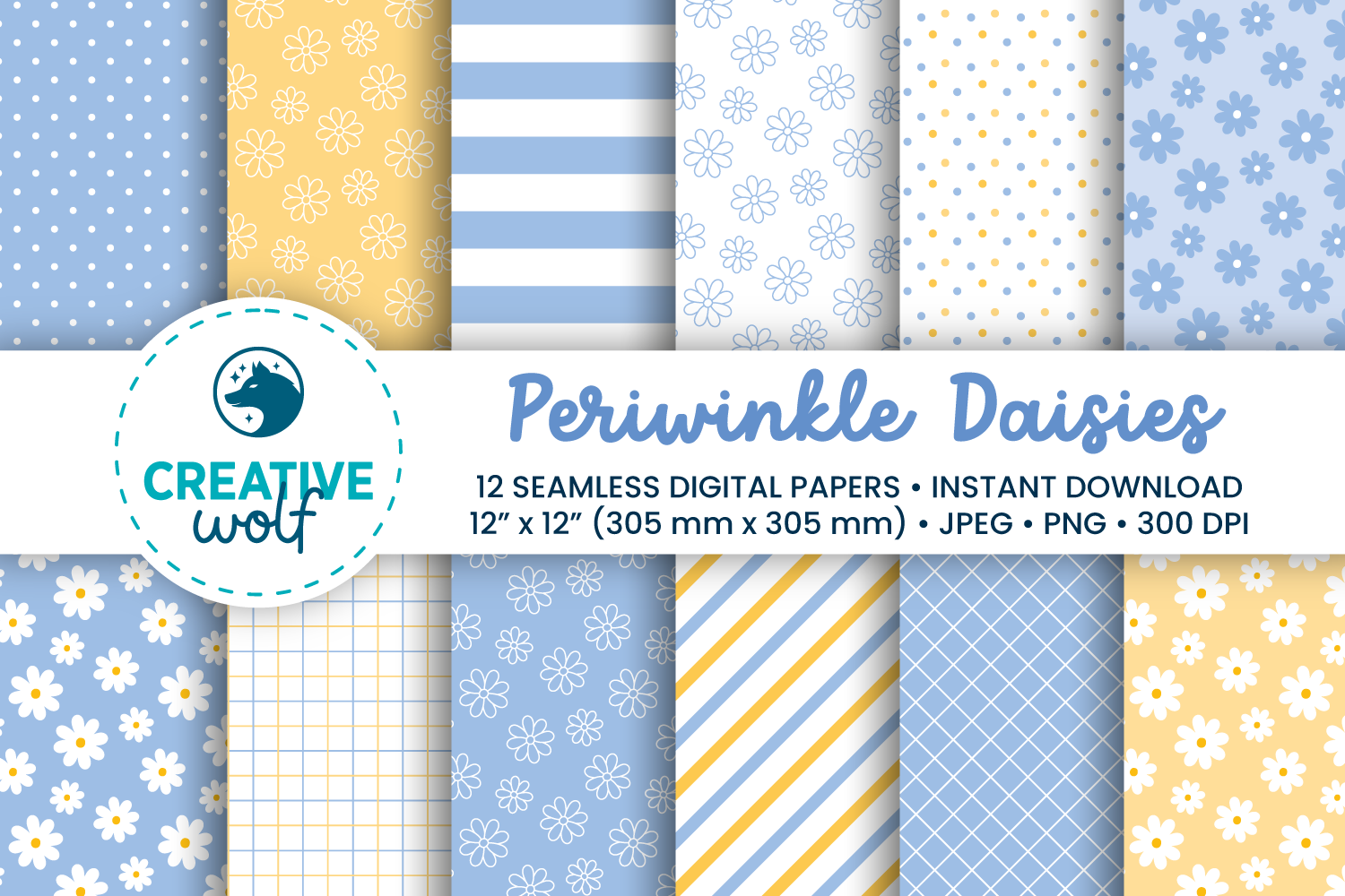 Periwinkle Daisies Digital Paper Set