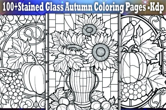 Stained Glass Autumn Coloring Pages -Kdp